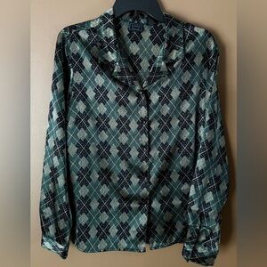 LAURA SCOTT WOMEN'S SIZE 16 BUTTON DOWN ABSTRACT BLOUSE BUTTON WRIST SILKY
